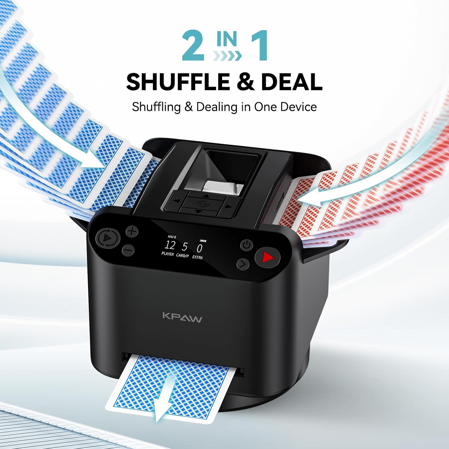 Automatic card shuffler and dealer for poker, Phase 10, and other card games